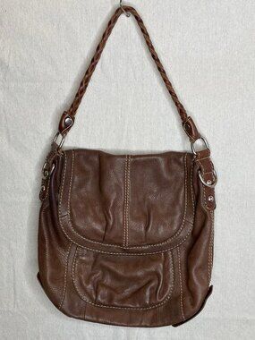 Fossil Leather Shoulder Bag Braided Strap 13x13x9 Drop Tote Purse Designer VTG